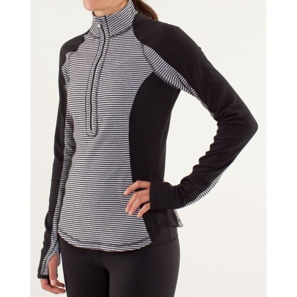 Lululemon Run U-Turn Mini Check Pique Black White Reversible Zip Pullover - Picture 3 of 15